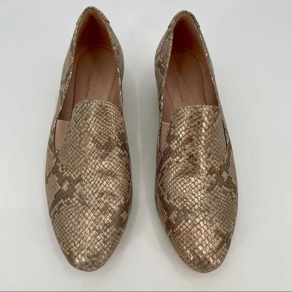 Taryn Rose Claudia Snake Wedge Slip-Ons in‎ Soft Gold Size 8.5 Metallic Neutrals